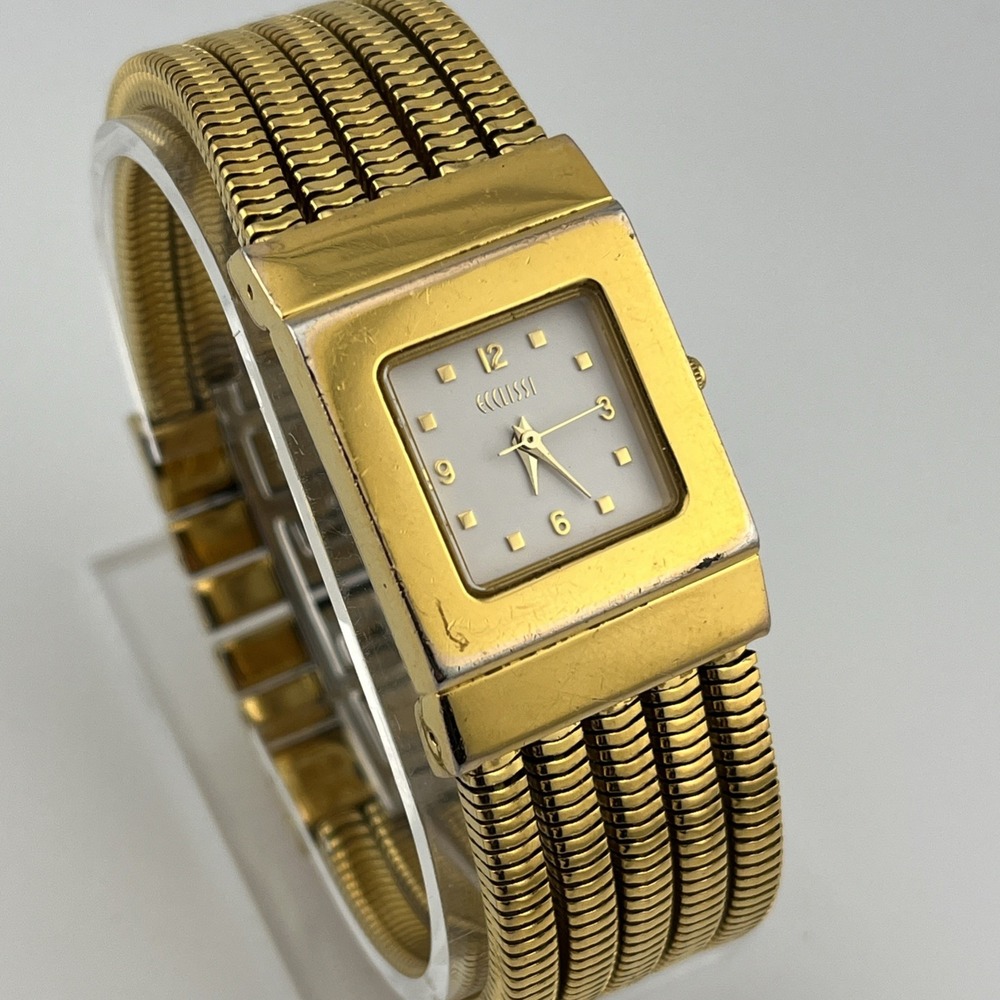 Ecclissi Gold Plated Quartz Watch Women 25mm Case 7.75" Band 80002- New Battery